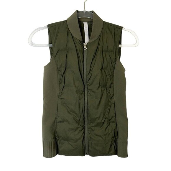 Lululemon Down and Around Puffer Vest Womens Size 2 Olive Green Goose Down - Picture 1 of 12